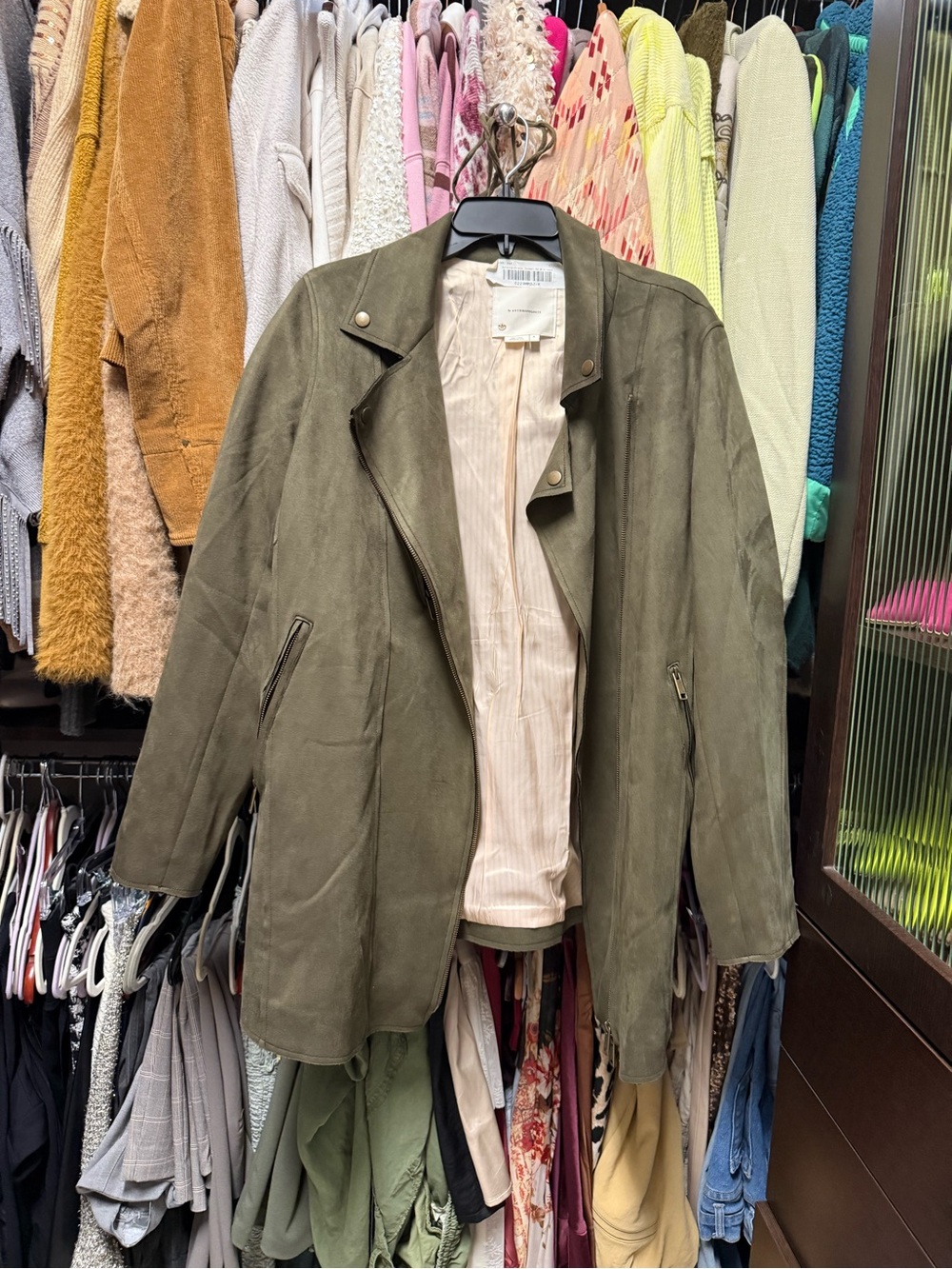 Anthropologie Olive Green Suede Jacket